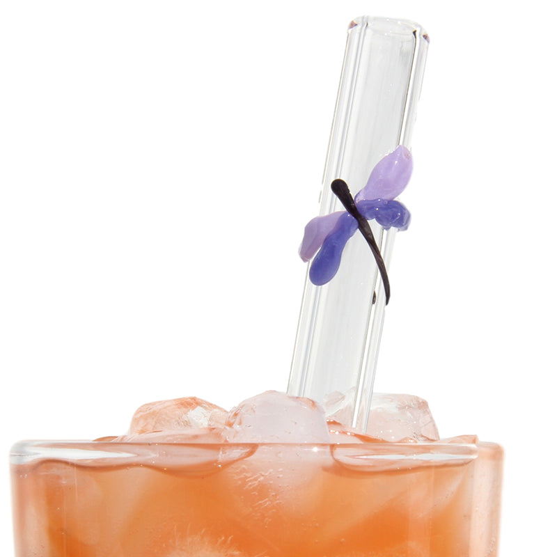 Dragonfly On Purple GLASS STRAW - Reusable Straws