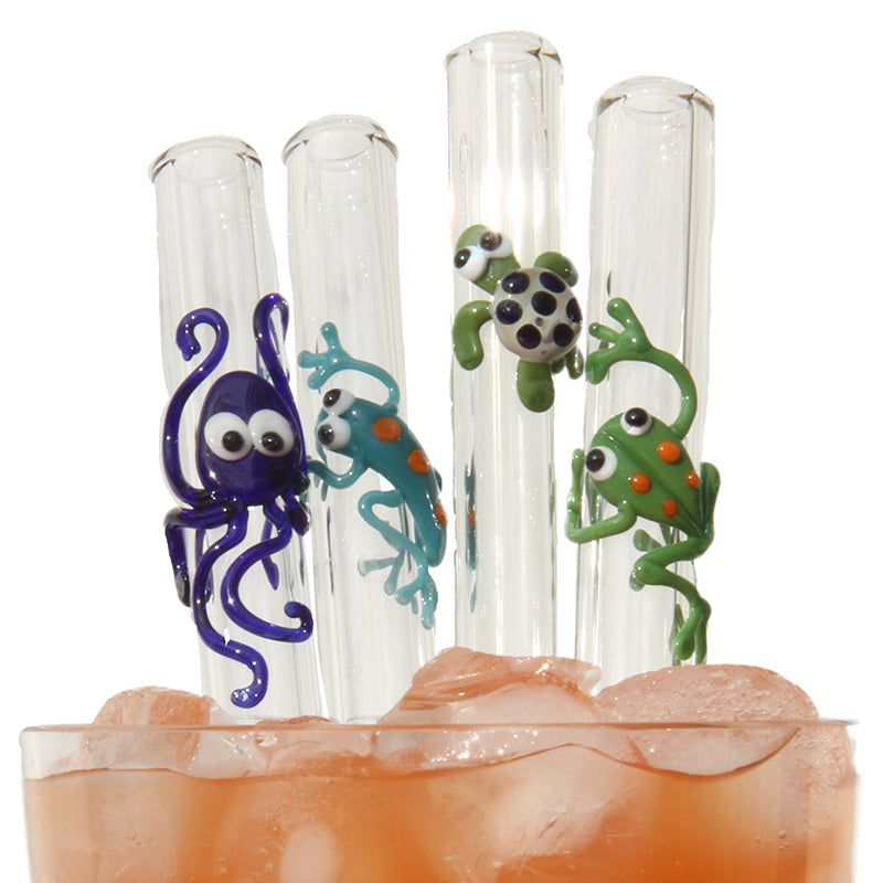 Wild Animal Reusable Glass Drinking Straws Set - GlassSipper